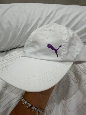 PUMA Running Cap White Purple Cat Logo Adjustable Lightweight